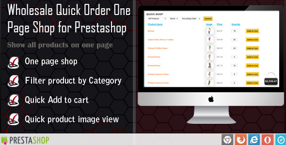 Pedido rápido de atacado Uma página de uma página para Prestashop