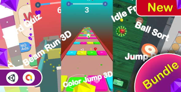 Jogos de pacote casuais – 7 jogos (Unity Complete+Admob+Android+iOS)