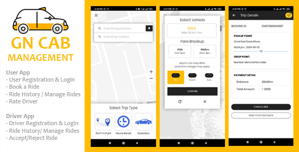 Gerenciamento de cabine GN – reserva de táxi iônica, reserva de táxi Android & iPhone App, PHP Codeigniter