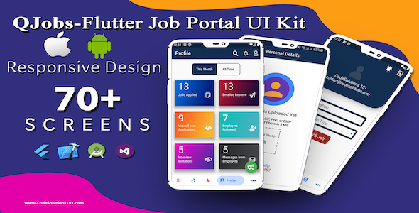 Kit de modelo de interface do usuário do portal de trabalho QJobs-Flutter