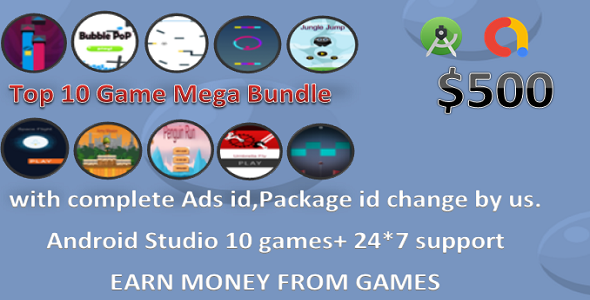 10 jogos Mega pacote (Android Studio+ADS gratuito+ID do pacote Alteração+suporte completo) Oferta Covide-19.
