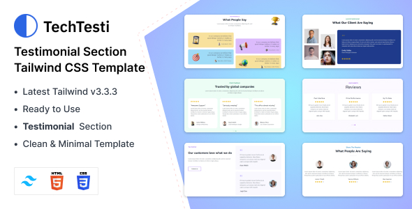 TechTesti – Seção de testemunho CSS 3 Modelo HTML