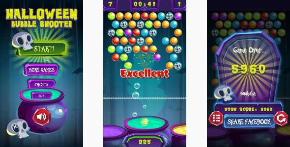 Halloween Bubble Shooter – jogo html5, versão móvel+admob !!! (Construção 3 | Construto 2 | Capx)