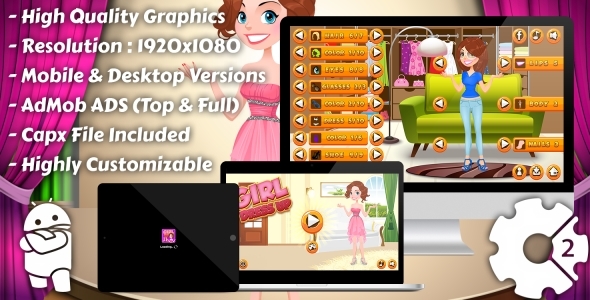 Menina Vestido – Jogo HTML5, Versão Móvel+Admob !!! (Construção 3 | Construto 2 | Capx)