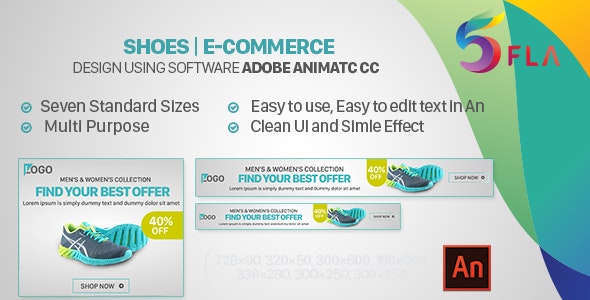 Sapatos | Banners HTML5 de comércio eletrônico – CC animado