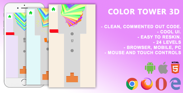 Torre colorida 3D. Mobile, jogo html5 .c3p (construto 3)
