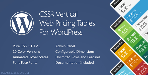 Tabelas de preços verticais da Web CSS3 para WordPress