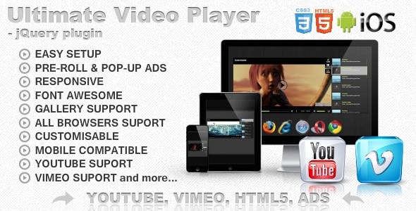 Ultimate Video Player com YouTube, Vimeo, HTML5, ADS