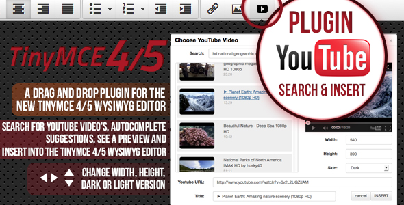 Tinymce 4, 5 e 6 Plugin Pesquisa e inserção do YouTube