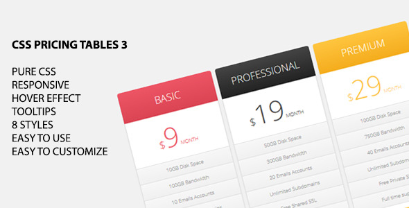 Tabelas de preço CSS 3