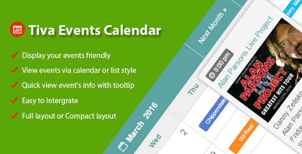 Calendário de eventos Tiva para Joomla