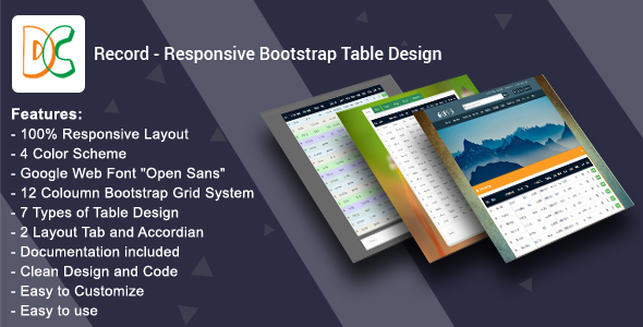 Registro – Design de tabela de bootstrap responsivo