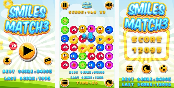 Match3 de sorrisos – jogo html5 + android + admob (construto 3 | construto 2 | capx)