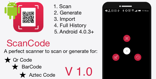 Scancode | Código QR Android e Recursos de código de barras Aplicativo (AdMob)