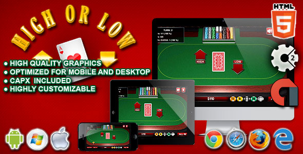 Jogo de cassino alto ou baixo – HTML5