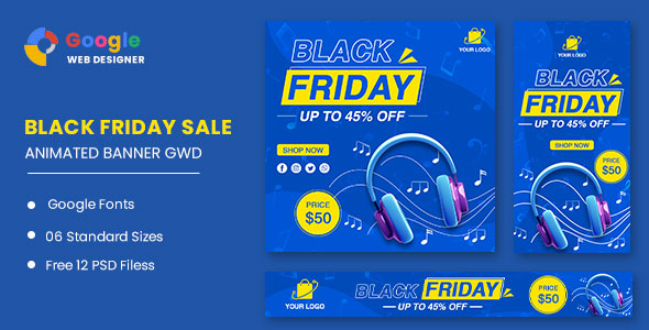 Black Friday Sale fone de ouvido HTML5 Banner ADS GWD
