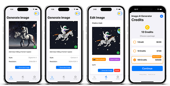 AI Gerador de Arte Openi Dall -e – Créditos de compra no aplicativo consumível – Swiftui iOS Aplicativo completo
