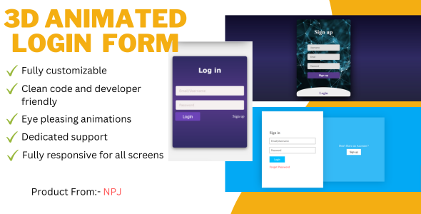 Formulários de login com 3 tipos diferentes de animações