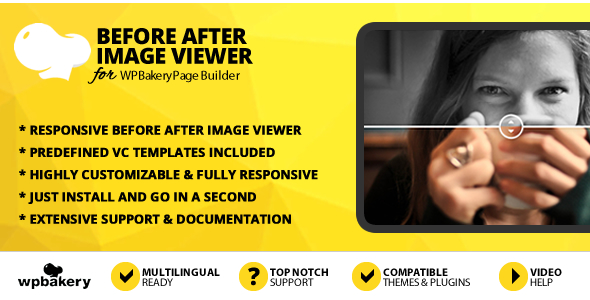Antes e depois do visualizador de imagem Addon para WPBakery Page Builder