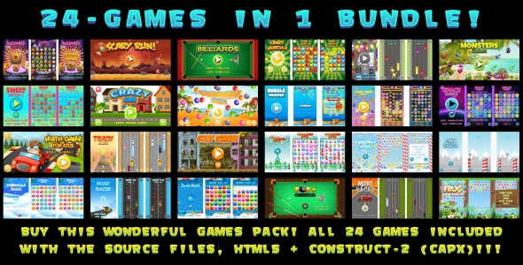 24 jogos em 1 pacote! (Construção 3 | Construto 2 | Capx)