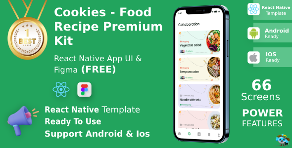 App Android + iOS + figma | Kit de interface do usuário | Reatnativo (CLI) | Aplicativo premium de receita de comida