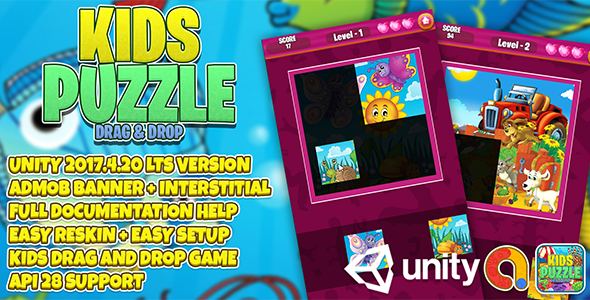 Crianças Puzzle Draw and Drop Unity + AdMob + Easy Reskin (Jigsaw for Kids)
