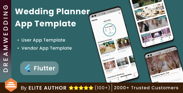 Planejamento de casamento Modelo de aplicativo Android + modelo de aplicativo iOS | 2 aplicativos | Flutter | Dreamwedding