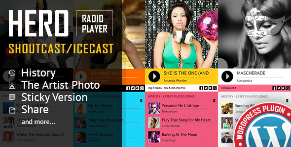 Hero – Shoutcast e Icecast Radio Player With History – WordPress Plugin