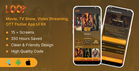 Loop – filme, programa de TV, streaming de vídeo, kit de interface do usuário do OTT Flutter App