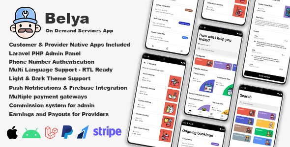 Belya – On Demand Service App | Aplicativos de clientes e provedores com painel de administrador