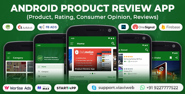 Aplicativo de revisão de produtos Android (produto, classificação, opinião do consumidor, revisões)