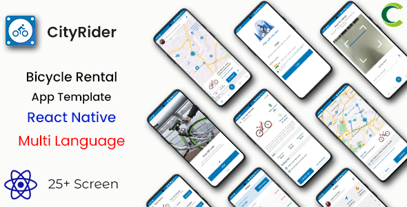Modelo de aplicativo de aluguel de bicicletas em React Native | CityRider | Multi idioma