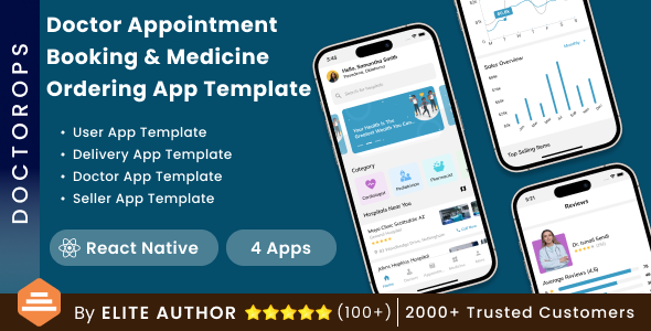 4 modelo de aplicativo | App de reserva de consulta médica | App médico próximo | App de entrega de medicamentos | Doctorops