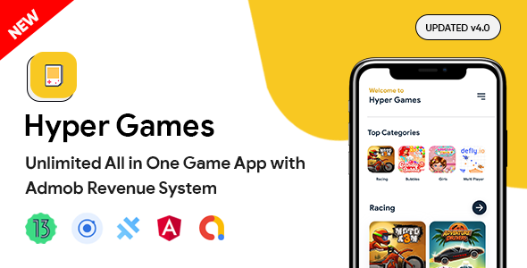 Hyper Games – tudo em um aplicativo de jogo | Admob | Jogos ilimitados | Capacitor App Android
