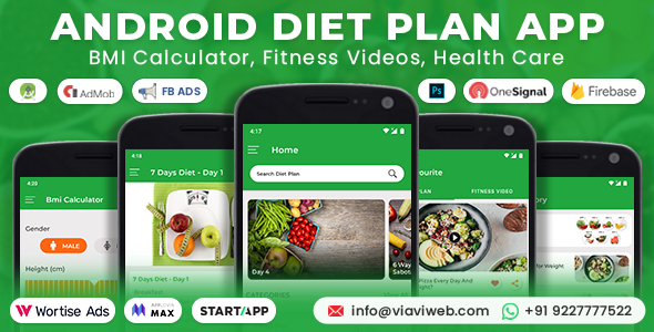 Aplicativo do Android Diet Plan (calculadora de IMC, vídeos de fitness, assistência médica)