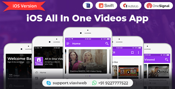 iOS todos em um aplicativo de vídeos (Dailymotion, Vimeo, YouTube, Videos de servidor, Admob com GDPR)