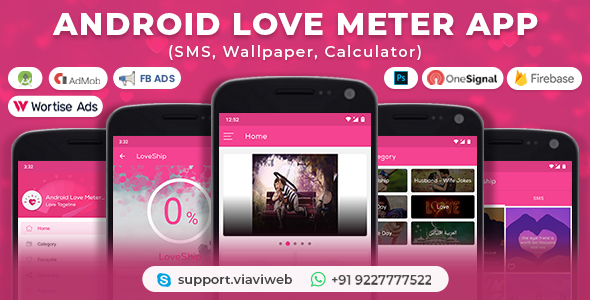 App Android Love Meter (SMS, papel de parede, calculadora)