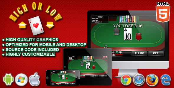 Jogo de cassino alto ou baixo – html5