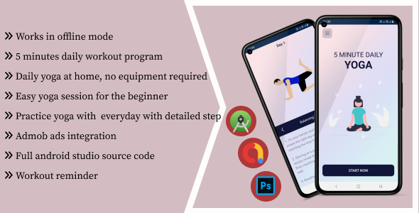 5 minutos de treino de ioga diariamente – Aplicativo completo do Android com AdMob GDPR