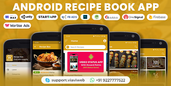 App Android Recipes Book (cozinha, chef, comida saudável, Admob com GDPR)