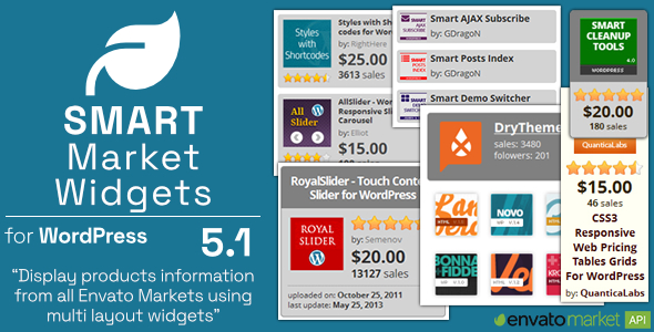 Widgets de mercado inteligente – Plugin para WordPress e Envato Market