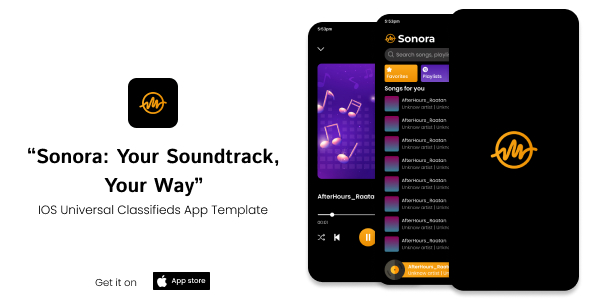 Sonora | Modelo de app iPhone Music Player iPhone (Swift)