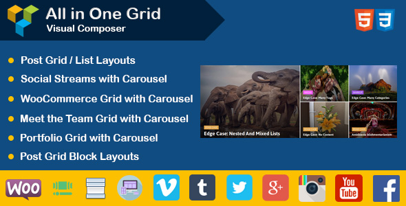 WPBakery Page Builder: POST | Portfólio | Fluxo social | WooCommerce | Layouts de grade de equipe