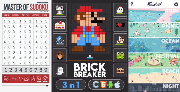 3 jogos premium em 1 – pacote 1 html5, construto 3