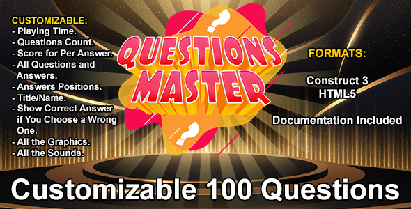 Perguntas personalizáveis Jogo mestre (construto 3 | C3P | HTML5) Máximo de 100 perguntas