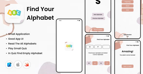 Encontre o seu alfabeto – aplicativo iOS – pequeno quiz do alfabeto – Aprenda alfabeto inglês