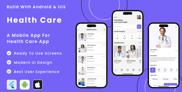 Aplicativo de assistência médica – Aplicativo de consulta médica on -line Flutter | Android | modelo de aplicativo móvel iOS