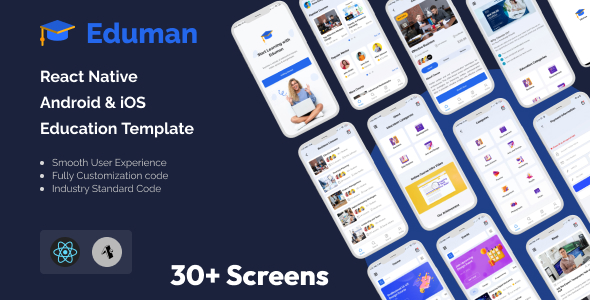 Eduman – REACT Native Android & IOS Education Modelo