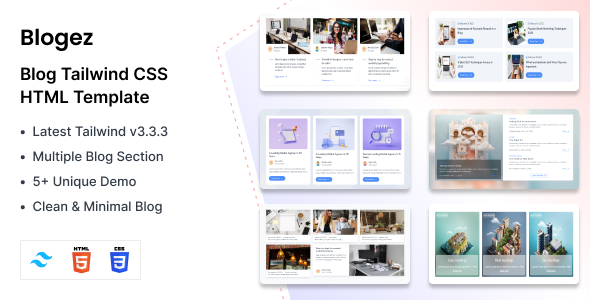 BlogEz – Páginas de blog Tailwind CSS 3 Modelo HTML