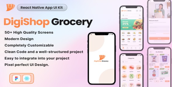 Kit de interface do usuário do aplicativo de supermercado | Reaja o kit de interface do usuário nativo com código -fonte
